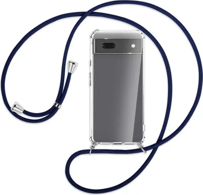 Produktbild von Handykette Backcover-Schutzhülle mit Band (Metall silberfarben) für Google Pixel 6a - dunkelblau