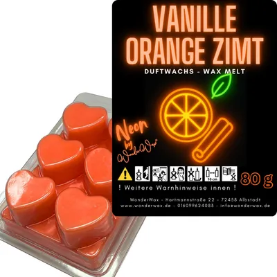 Produktbild von WonderWax Neon Duftwachs Wax Melts für Duftlampe, 6 Herzen Duftmelt Wachsmelt Sojawachs Neon Herzen für Raumdüfte, Wachs Duftöl Indoor Herbst Melts für Aromalampe Spicy Vanille Orange Zimt