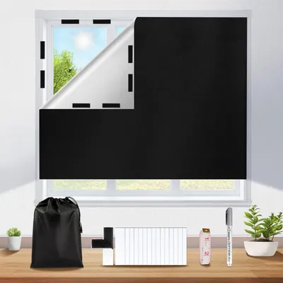 Produktbild von Verdunkelungsfolie 200 x 148 cm, für Dachfenster ohne Bohren, Sonnenschutzfolie für Innenfenster, 100 % lichtundurchlässig, schwarzes, wärmeisolierendes Verdunkelungsgewebe