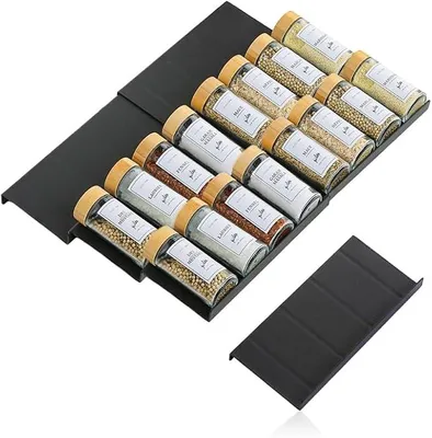 Produktbild von PolkaHome® 6er Set Gewürzregal für Schubladen, Gewürzorganizer Schubladeneinsatz, Aufbewahrungssystem für Gewürzdosen,