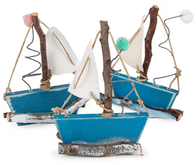 Produktbild von Logbuch-Verlag 3 kleine Boote Segelboot Schiffe aus Holz blau weiß Maritime Dekoration Badezimmer Deko 12 x 1 cm