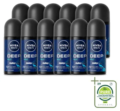 Immagine prodotto di 12 deodoranti roll-on NIVEA MEN Deep Beat - 50 ml - Confezione grande - 12 pezzi