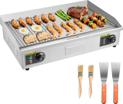 Produktbild von Elektrogrillplatte - Gastro Tischgrillplatte - Leistung 4400 W - Grillfläche 72,5 x 40 cm - Temperaturbereich 50–300 °C - Halb Gerillt/Halb Glatt - Inkl. 2 Spateln & 2 Bürsten