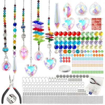Image de Kit de fabrication de prismes solaires en cristal, 460 pièces, pour adultes | Créez vous-même des objets lumineux avec des perles colorées et des décorations | Décoration pour fenêtres et mobile éolien