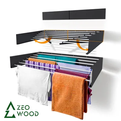 Produktbild von ZEO WOOD Wandwäschetrockner klappbar 120 cm, platzsparender Wäscheständer für Wand, Grau