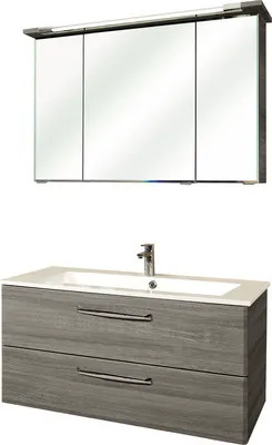 Produktbild von Pelipal Badmöbel-Set Kumba BxHxT 107 x 200 x 50 cm Frontfarbe graphit struktur quer mit Mineralguss-Waschtisch weiß 99.1