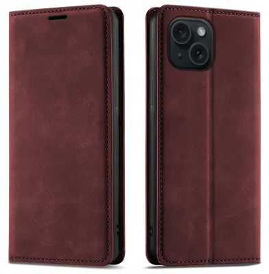 Imagen del producto de Funda tipo libro para iPhone 13 | 14 con cierre magnético de cuero y cristal de 9H