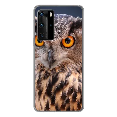Produktbild von MuchoWow® Handyhülle Schutzhülle Hülle für Huawei P40 Pro Eine Nahaufnahme einer braunen Eule Silikon Softcase Handy Hülle - Schutz