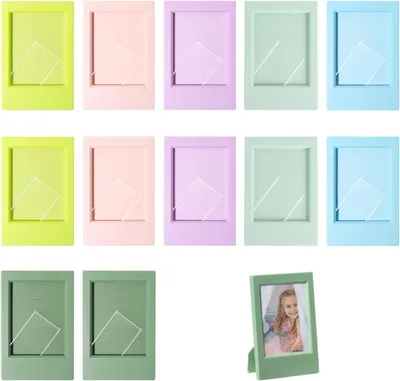 Produktbild von Mini Bilderrahmen Set, 12 Stück, für 3 Zoll Fotos, Bunte Kunststoffrahmen, für Dekoration