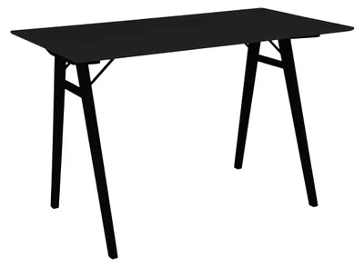 Image de Bureau Vojens noir avec pieds en bois naturel, 120×60×75 cm