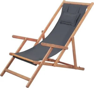 Produktbild von "2026 Promotion" Klappbarer Strandstuhl Stoff und Holzrahmen Grau - Gartenstühle CC26273