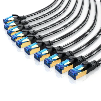 Obrázok produktu pre Primewire 10x LAN kábel, CAT.8, RJ-45 (Ethernet) (25 cm), plochý patch kábel CAT 8, plochý sieťový kábel s bavlneným plášťom - 0,25 m