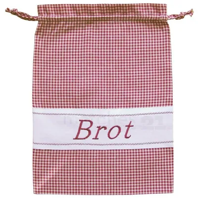 Image de Sac à pain Tissu Landhaus rouge à carreaux, avec broderie de pain, 30x40 cm