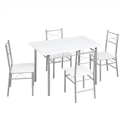 Image de Table de salle à manger avec 4 chaises - Ensemble de 4 personnes - Table de cuisine rectangulaire avec structure en acier - Meubles de salle à manger