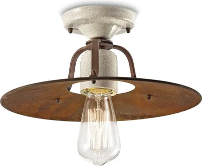 Produktbild von Deckenleuchte Metall D: 30 cm rund Creme Rostbraun E27 Vintage