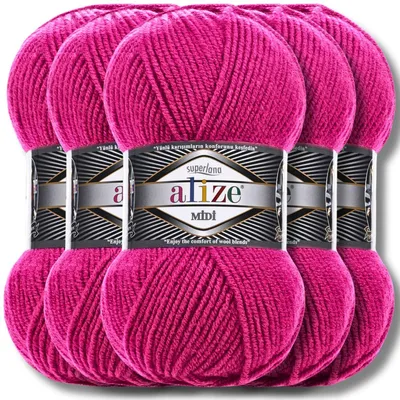Produktbild von Alize 5x 100g Superlana Midi Wolle, Uni, Häkeln, Stricken (Fuchsia | 149)