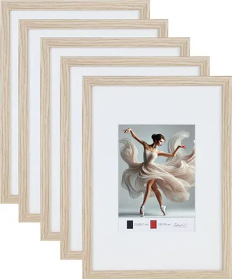 Produktbild von Set Holzbilderrahmen mit Passepartout Elegantes Design Foto Rahmen Collage Wanddeko HR-5 Poster - Farbe: 5xEiche | Format: 15x20