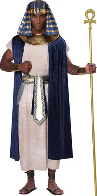 A man dressed in a Pharaoh costume, holding a staff.