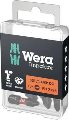 Produktbild von Wera Bit Impaktor PH2 Länge 25mm 6-kant 1/4 Zoll diamantbeschichtet 851 / 1 IMP DC DIN3126-D6,3 - 5057616001