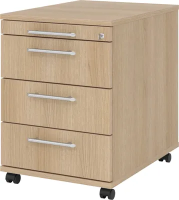 Produktbild von bümö office Rollcontainer - 3 Materialschubladen - Griff: Relinggriff (Kunststoff), Nachbildung: Eiche