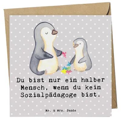 Produktbild von Mr. & Mrs. Panda Grußkarte Sozialpädagoge Herz - Grau Pastell - Geschenk, Glückwunschkarte, doppelkarte, anlasskarte, Klappkarte, faltkarte