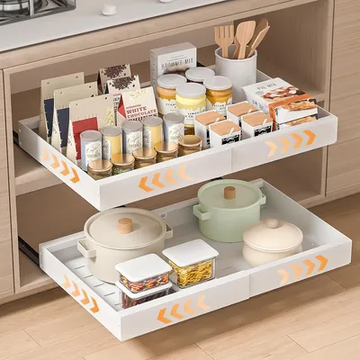 Produktbild von selbstklebende, ausziehbare Küchenschubladen 32–53×43×7 cm, verstellbar, kein Bohren erforderlich, weiß.