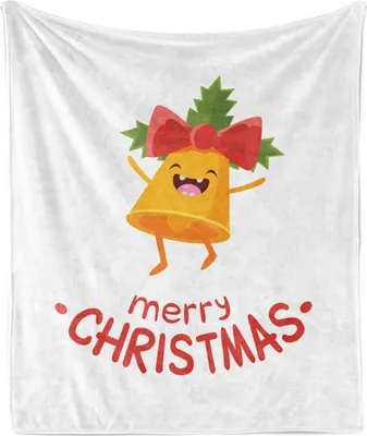 Obrázok produktu pre ABAKUHAUS Vianočná mäkká flanelová fleecová deka, Jubeln Happy Xmas Glocke, príjemný plyš na vnútorné aj vonkajšie použitie, 125 x 175 cm, Marigold tmavá koralová a biela
