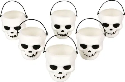 Produktbild von Halloween Totenkopf-Eimer Party-Deko 6 Stück weiss-schwarz 5,5x6,5cm -