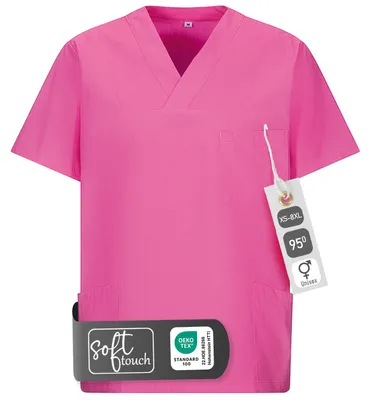 Produktbild von Schlupfkasack, uni, V-Ausschnitt, hotpink, Gr. L, 50% Baumwolle 50% Polyester