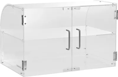 Produktbild von Konditorei-Vitrine, 2-stöckige gewerbliche Thekenvitrine für Bäckereien, Acryl-Vitrine mit Zugang über eine hintere Tür und herausnehmbaren Einlegeböden, hält Donuts, Bagels, Kuchen und Kekse frisch, 56 cm x 36 cm x 36 cm