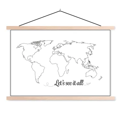 Produktbild von MuchoWow® Textilposter Weltkarte - Einfach - Zitat - Kinder - Jungen - Mädchen 60x40 cm mit holzfarbenen Rahmen - Bilder