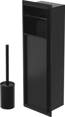 Zdjęcie produktu dla LuxeBath podtynkowy moduł szafki ze stali nierdzewnej na zestaw szczotek toaletowych, czarny 60x20x14cm, szafka łazienkowa z uchwytem na papier toaletowy, szczotka toaletowa