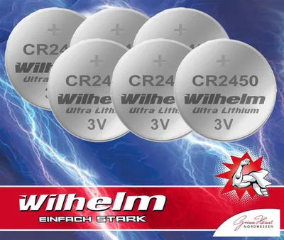 Produktbild von 6 x CR2450 WILHELM Lithium Knopfzelle 3V 600mAh ø24,5x3,0mm Batterie DL2450