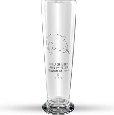 Produktbild von Mr. & Mrs. Panda Trinkglas Narwal - Transparent - Geschenk, Hausfrau, Kinderzimmer, Meer, Putzen, Wal, Aufräumen, Bierbecher, Glasbierglas, Bier Glas, Bierglas