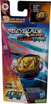 Zdjęcie produktu dla Beyblade Burst QuadStrike, Fierce Achilles A8, 4-w-1 wytrzymała bączka bojowa, obrót w lewo, Hasbr