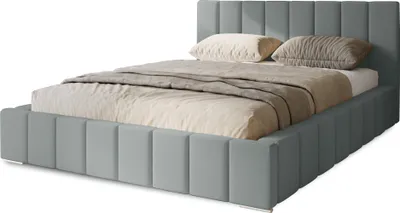 Produktbild von Polsterbett Menos 120x200 cm, Bett mit Kopfteil, Doppelbett mit Bettkasten und Lattenrost aus Holz, Velourstoff: Grau