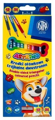 Image de Crayons de couleur double face, 24 couleurs, avec taille-crayon ASTRA - ASTRA papeterie