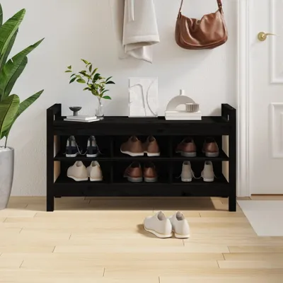 Produktbild von The Living Store Flurbank Schwarz 110x40x60 cm Massivholz Kiefer