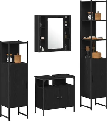Obrázek produktu pro vidaXL Koupelnový nábytek set 4 ks černý dubový materiál na bázi dřeva