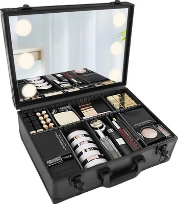 Immagine prodotto di Borsa per trucchi, luce LED, divisori regolabili, nera, M