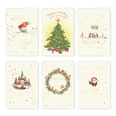 Produktbild von PremiumLine Weihnachtskarten Set 6 Stück inkl. Briefumschlag Frohe Weihnachten handgezeichnete Grußkarte gedruckt auf umweltfreundlichem Naturkarton