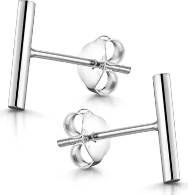 Minimalistische Ohrstecker aus 925er Silber in moderner Stabform einer in seitlicher Ansicht mit Butterfly-Verschluss.