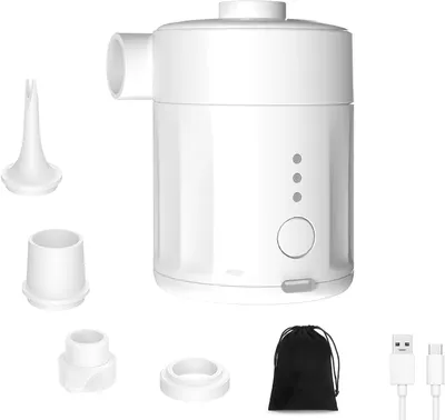 Produktbild von Tragbare Elektrische Luftpumpe(Weiss)5000 Pa Pumpe,450L/Min, Kompakte Air Pump mit 4 Düsen, für Camping,Luftmatratze,Schwimmring,Luftkissen