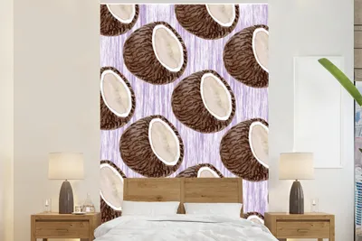 Produktbild von MuchoWow® Fototapete für Wohnzimmer oder Schlafzimmer Wandtapete Vinyl Motivtapete Kokosnuss - Frucht - Lila - 145x220 cm - Wanddekoration