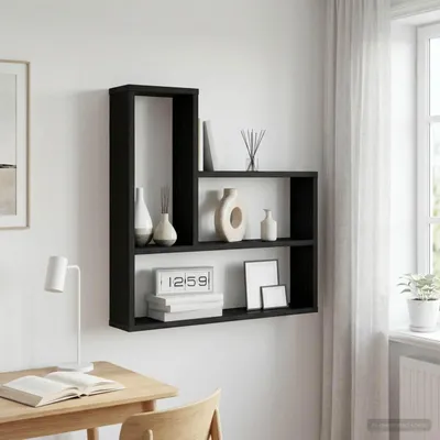 Obrázok produktu pre Maison Exclusive – Nástenná polička z čierneho dubového dreva, 60 x 11 x 60 cm, drevotrieska