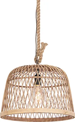 Produktbild von QAZQA - Landhaus I Vintage I Rustikal Pendelleuchte I Esstisch I Esszimmer I Pendellampe I Hängelampe I Pendellampe I Pendelleuchte I Lampe I Leuchte im Landhausstil Seil mit Rattan - Calamus I Wohnzi