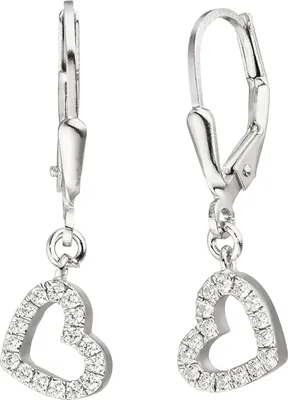 Produktbild von JOBO Ohrhänger Herz 925 Sterling Silber 32 Zirkonia Ohrringe Boutons Herzohrringe
