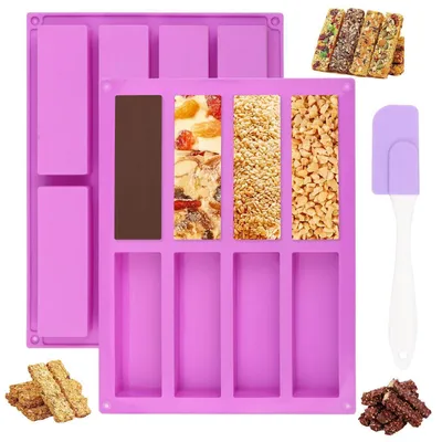 Image de 2 moules en silicone rectangulaires pour barres, avec spatule, 8 cavités, antiadhésifs
