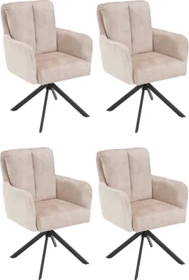 Produktbild von Polsterstühle - Beige - Schwarz - Stoffbezug - Metallgestell - 180 Grad drehbar - 4er Set