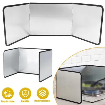Image de Protection anti-éclaboussures pour cuisinière - Protection à 3 côtés - Pliable - Portable - Argentée